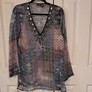 Raviya Multicolor Sheer V-Neck Tunic